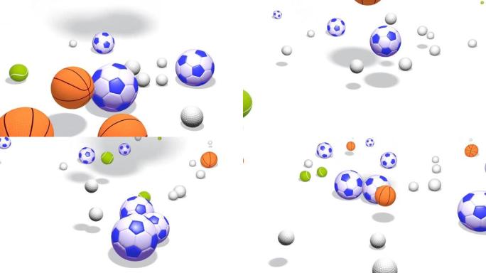 各种运动，足球，篮球，网球，高尔夫的球的3D动画。