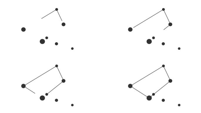 诺玛星座。夜空中的星星。黑白线条艺术风格的星座。星系团。横向构图，4k视频质量