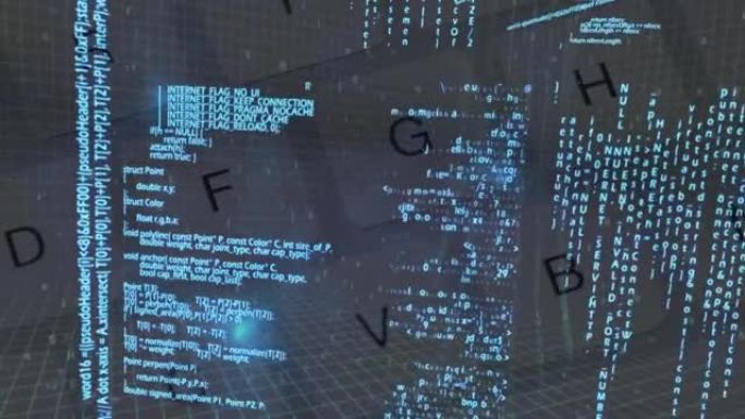 灰色背景下计算机键盘上的蓝色数据处理动画