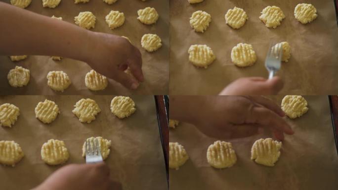 烘焙前加工椰子黄油饼干，小企业概念。
