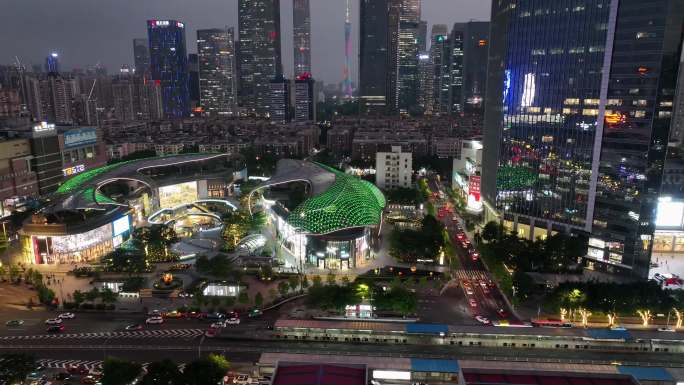 广州塔城市夜景航拍延时体育中心天环广场