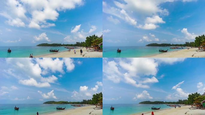 热带海洋和海滩与蓝天，延时视频
