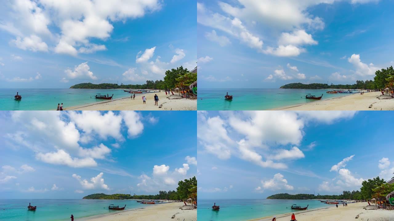 热带海洋和海滩与蓝天，延时视频
