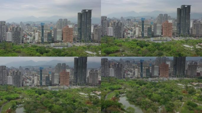 台北市容交通街公园山地空中全景4k台湾