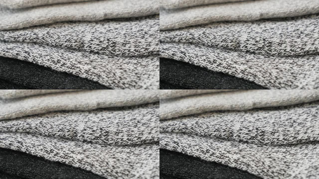 羊毛制成的保暖冬季袜子特写4k平移视频