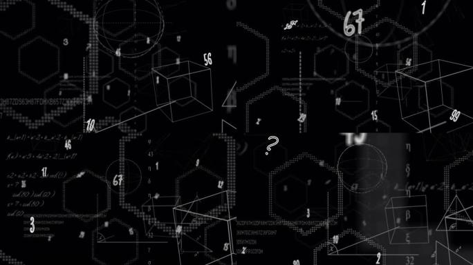黑色背景上的数学方程和形状的动画