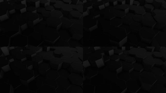 表面的4k六边形在无缝3d动画中强照明下变形，抽象运动设计背景-抽象形状 (可循环)-随机移动的六边