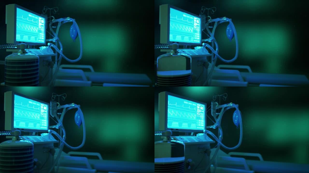 ICU夜间门诊肺呼吸机，医学3D动画
