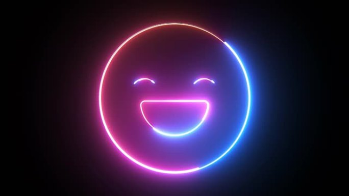 霓虹灯快乐表情符号图标，计算机生成。情感背景的3d渲染