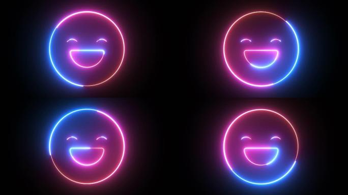 霓虹灯快乐表情符号图标，计算机生成。情感背景的3d渲染