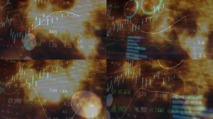 背景火灾下股市数据处理的数字复合视频