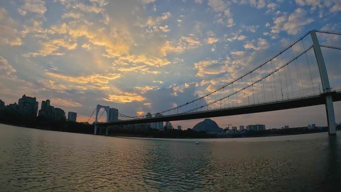 广西柳州红光大桥夕阳柳江风光城市延时摄影