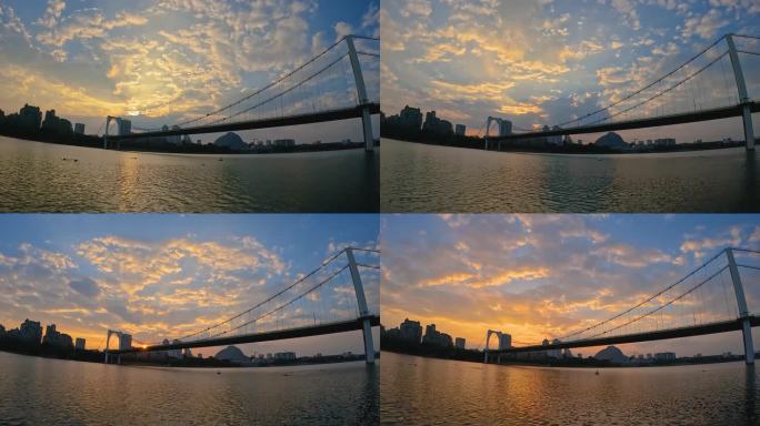 广西柳州红光大桥夕阳柳江风光城市延时摄影