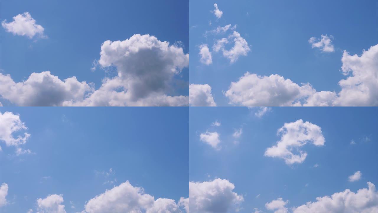 时间流逝的云，滚动的浮云在移动，白云时间流逝。云在蓝天上奔跑。蓝天背景白云的4k延时。