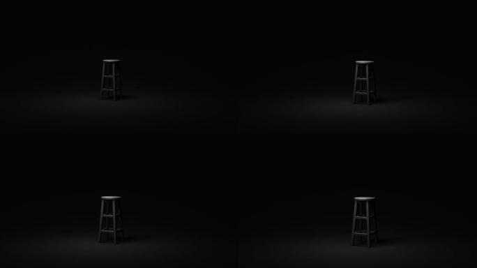 黑色椅子和聚光灯低调色调在空的黑暗房间背景与单独或黑暗的概念。3D渲染。