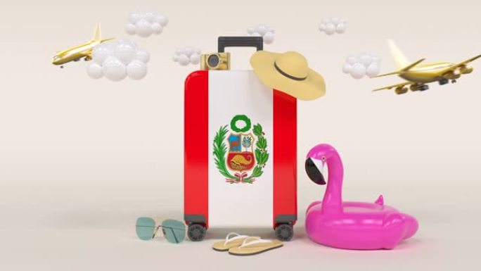带秘鲁国旗手提箱的3D循环假日概念