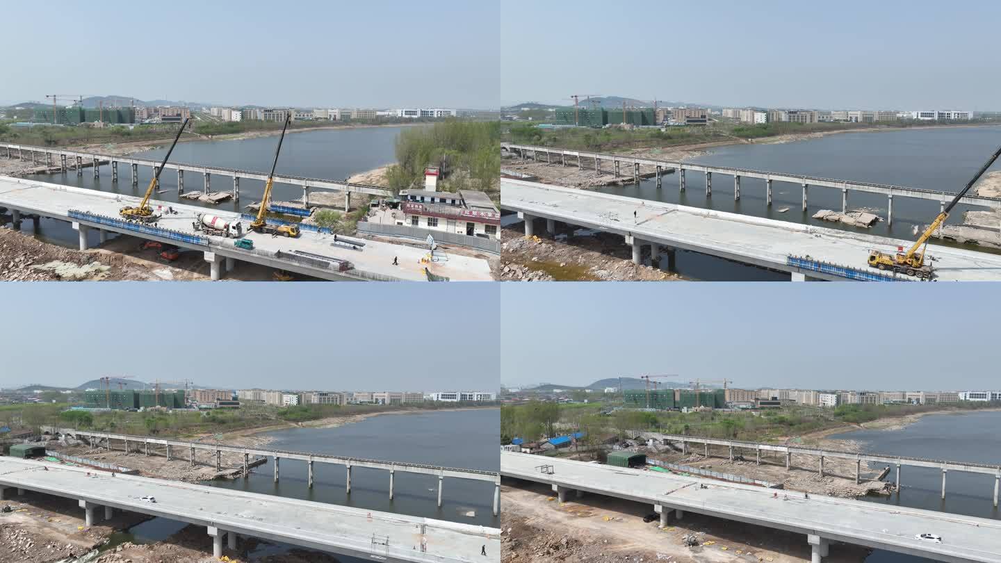 费县封闭施工 浇筑 桥梁建设姜庄湖大桥