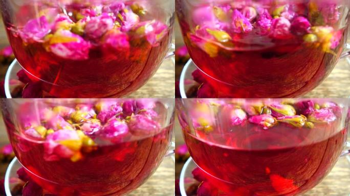 花茶从花瓣的茶玫瑰。
