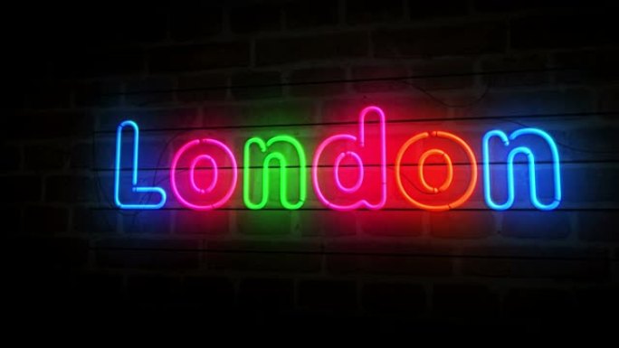 砖墙3d上的伦敦符号霓虹灯