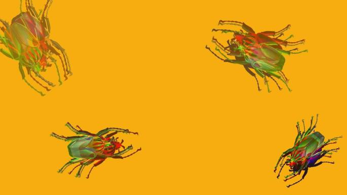 高分辨率视频描绘了3D甲虫浮雕，它是通过分离颜色和使用滤镜制作的。