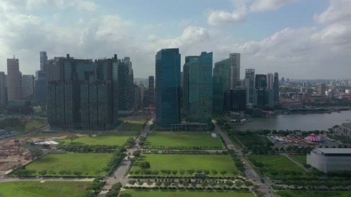 晴天时间新加坡市市中心现代公寓住宅交通街场空中全景4k