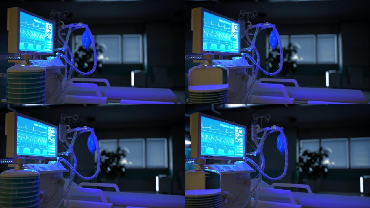 医学3D动画，ICU肺呼吸机在夜间门诊
