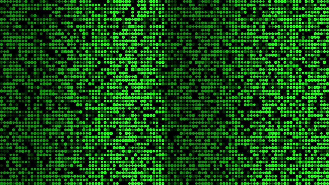 抽象点闪光闪光绿色二进制数字代码，计算机生成无缝循环抽象运动黑色背景