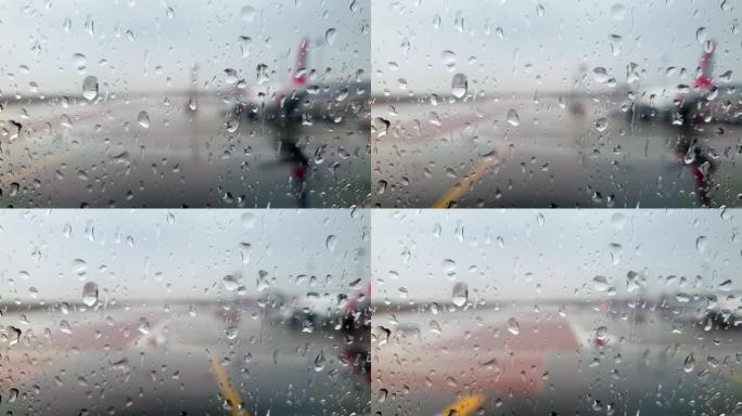 暴雨期间飞机在机场行驶的4k镜头