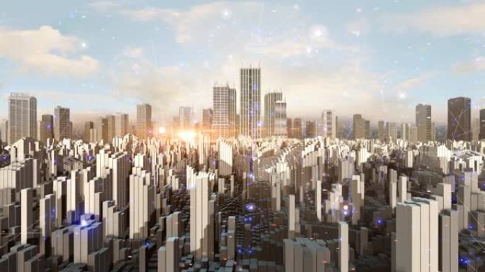 智慧都市3D城市的未来派空中全景天际线