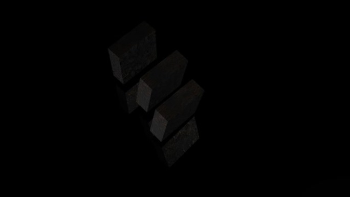 黑色立方体旋转3D帧。块组件的等距运动。立方体零件，移动和移动，孤立在黑色背景几何形状的建筑环。