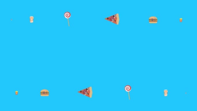 蓝屏色键上的快餐元素动画，平面设计，图形源