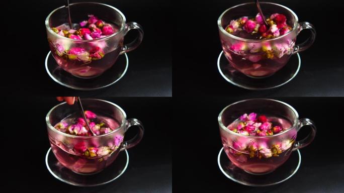 花茶从花瓣的茶玫瑰。