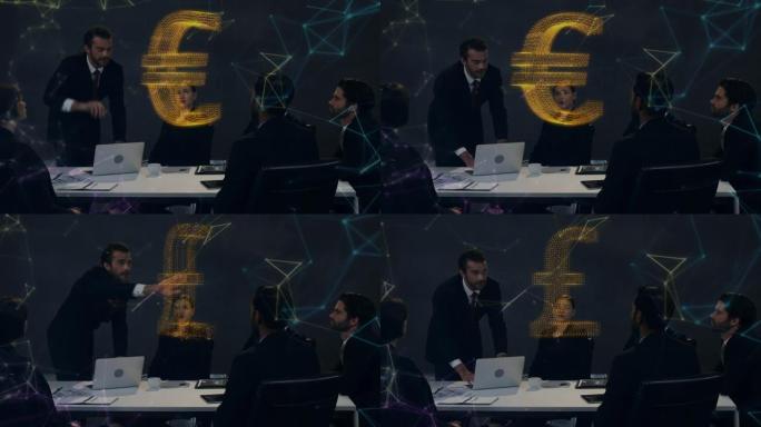 虚拟货币符号和商务人士连接网络的动画