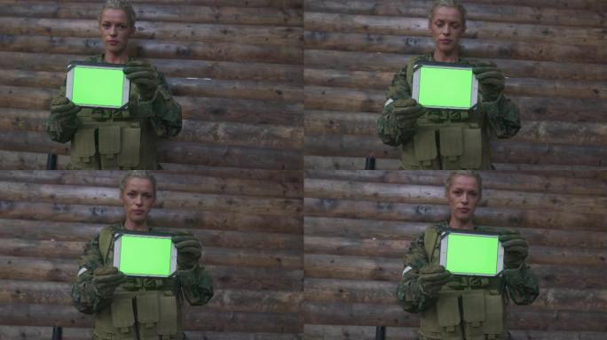 女兵用的绿屏平板电脑