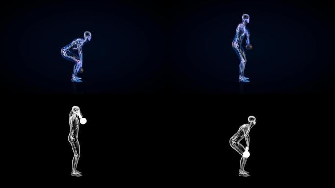 运动员x光锻炼壶铃高拉力，无缝循环，亮度哑光