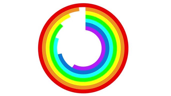 彩虹圆框动画，孤立在白色和黑色背景上