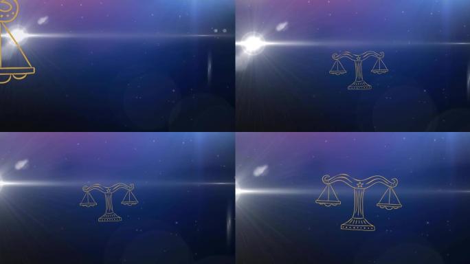 天秤座星星符号在发光星星上的动画