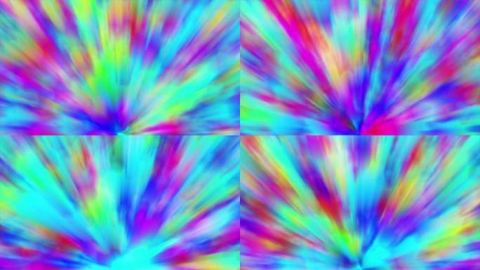 彩色霓虹灯渐变。扎染水彩背景。移动抽象模糊背景。颜色随位置而变化。多色光谱。无缝循环的3d动画