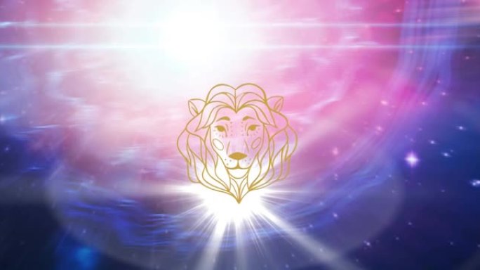 发光星星上的狮子座星座符号动画