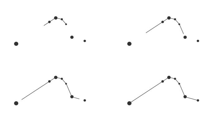 Horologium星座。夜空中的星星。黑白线条艺术风格的星座。星系团。横向构图，4k视频质量