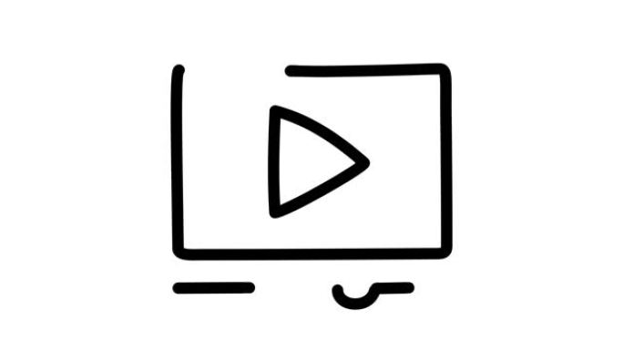 视频播放器动画。动画概念大纲涂鸦图标视频播放器。用户界面元素的平面动画在4K全高清和阿尔法通道背景上