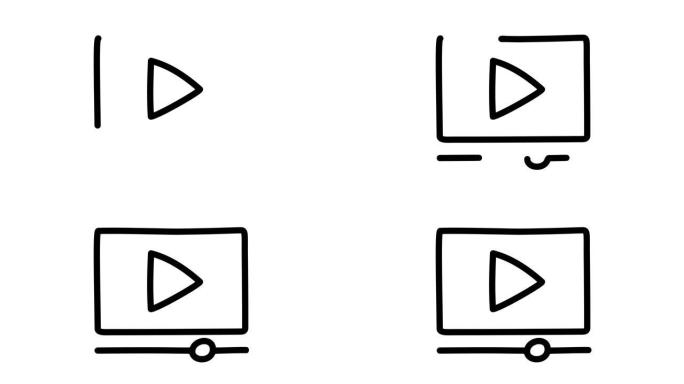 视频播放器动画。动画概念大纲涂鸦图标视频播放器。用户界面元素的平面动画在4K全高清和阿尔法通道背景上