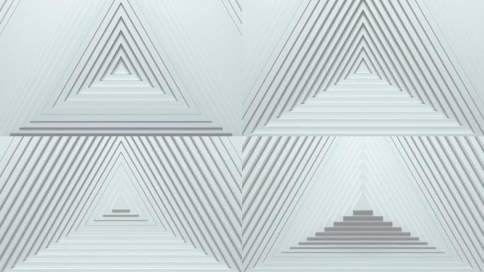 具有偏移效应的抽象三角形图案。白色空白三角形的动画。业务演示的摘要背景。无缝循环4k 3D渲染