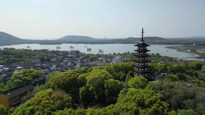 铜观音寺 太湖 晚樱 航拍 晴天 寺庙