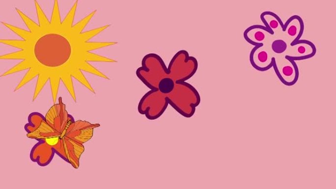 一只蝴蝶从花飞到花的动画。