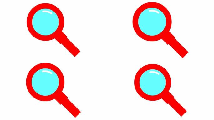 放大镜的动画红色图标。符号放大镜。搜索、发现的概念。循环视频。矢量插图孤立在白色背景上。