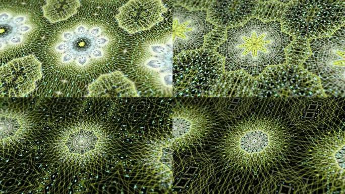 数字曼陀罗分形的无缝循环抽象动画。4k运动图形概念与多色花卉粒子网格。瑜伽、冥想、健身、俱乐部等的千