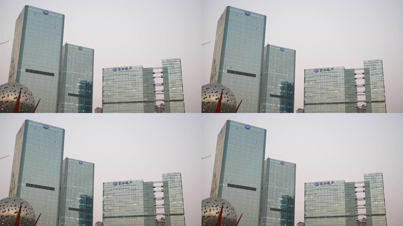 暮光之城佛山市著名市中心商业建筑正面全景4k中国