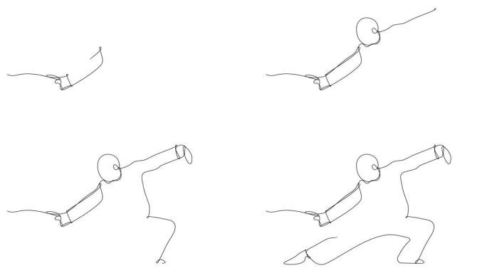 练习太极拳的人的连续线描自画动画。