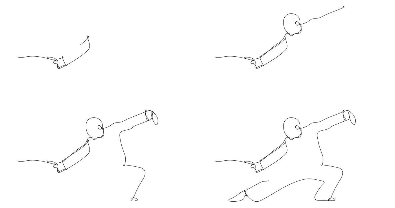 练习太极拳的人的连续线描自画动画。